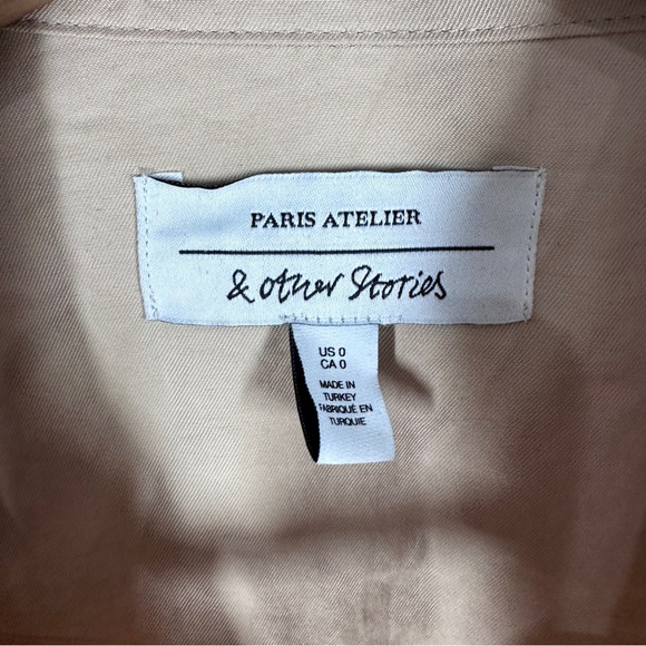 & Other Stories Asymmetric Mini Shirtdress in Tan Size 0 Wrap - Picture 4 of 9